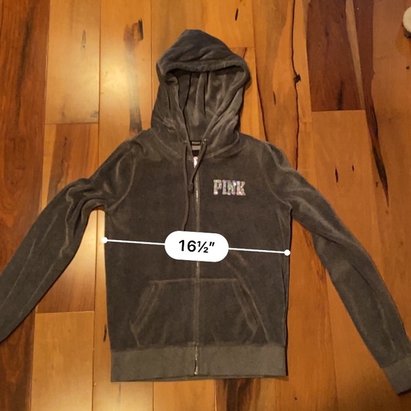 NWOT~VINTAGE VICTORIAS SECRET PINK VELOUR SEQUIN ZIP UP HOODIE - Picture 9 of 9